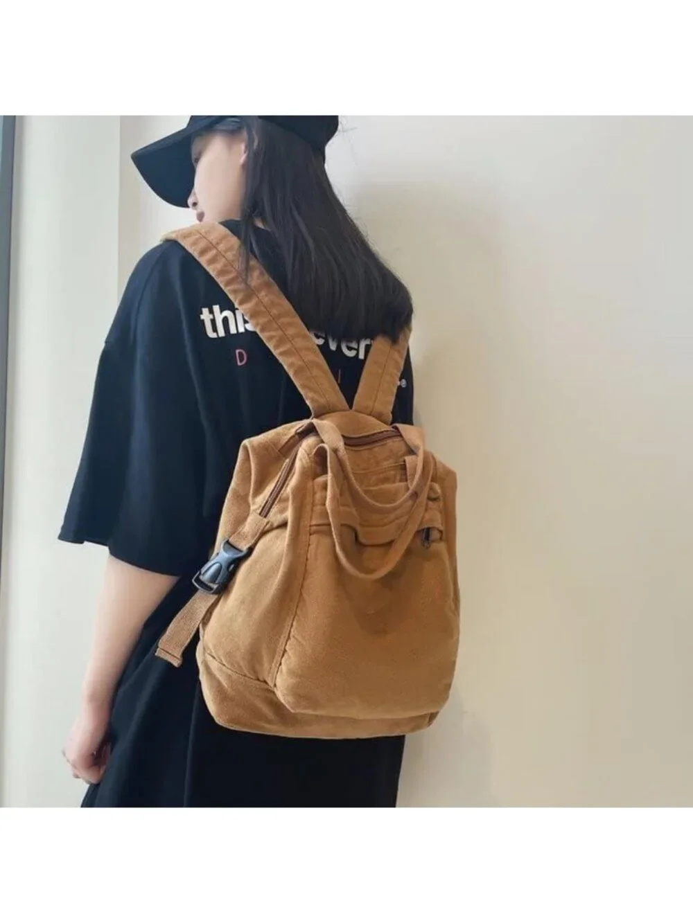 Vintage Boho Canvas Backpack for Women - Casual Travel Daypack, Y2K Grunge Style